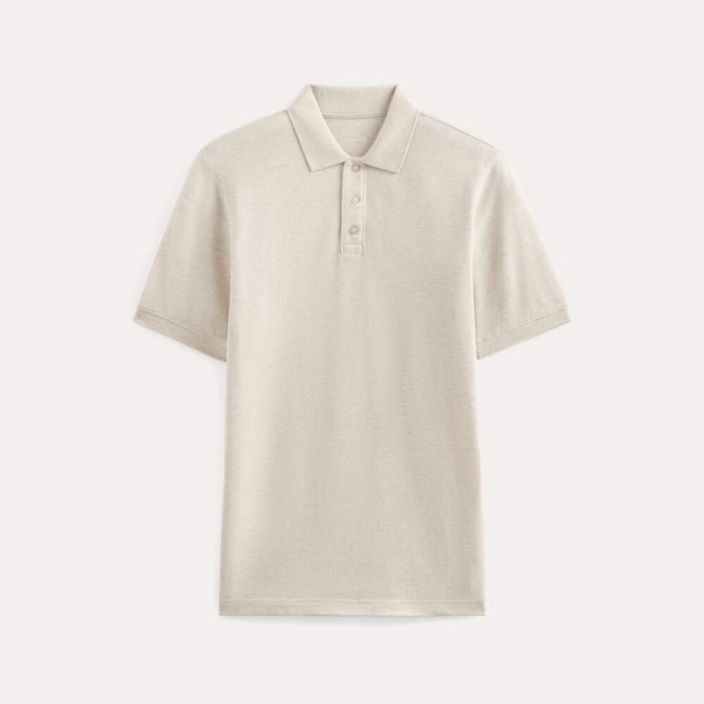 NWT Everlane Men's Pique Polo T-Shirt in Heathered Oat, Size Small, Cotton